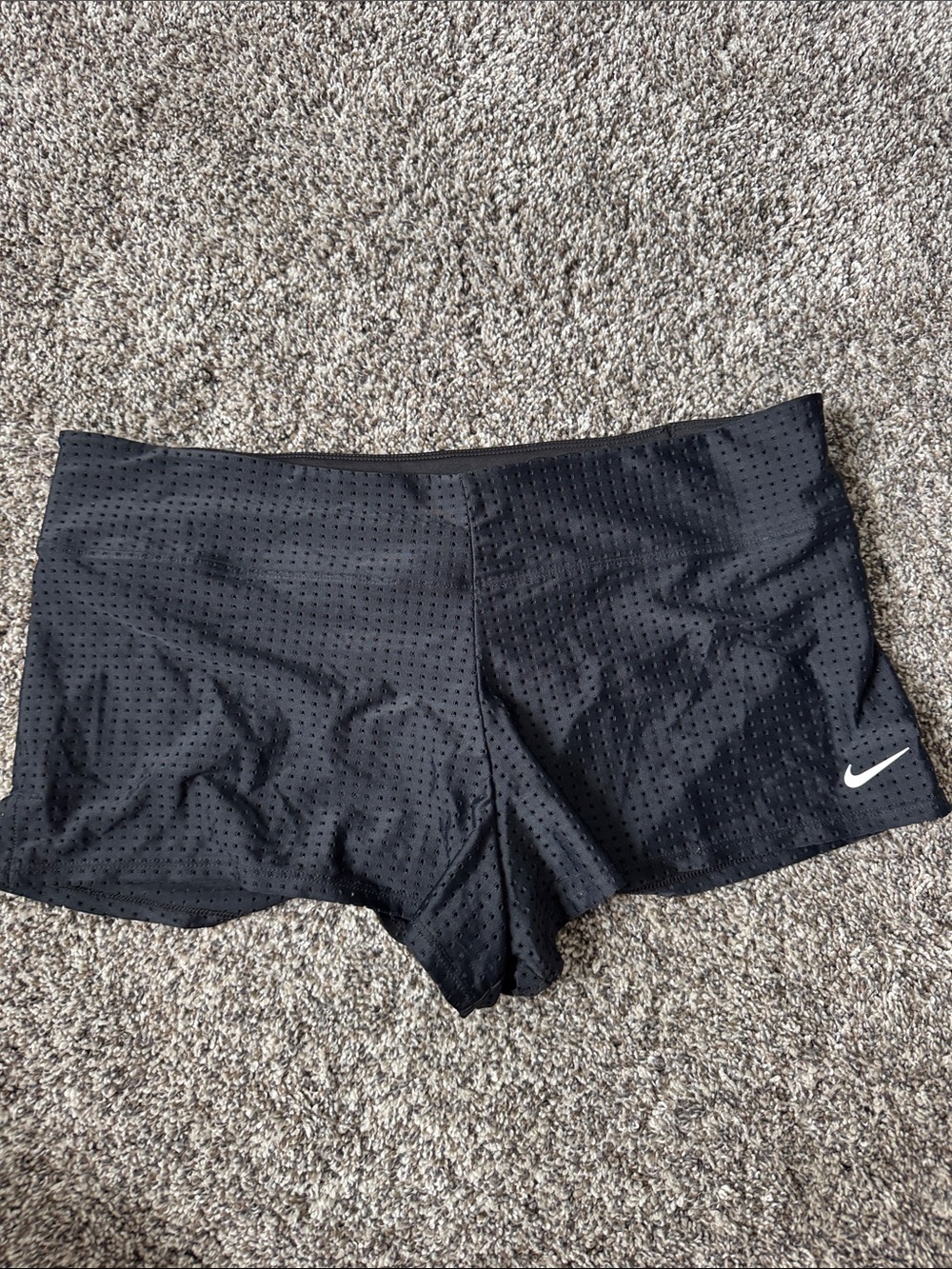 Nike Black Perforated Swim/Training Shorts with White Swoosh